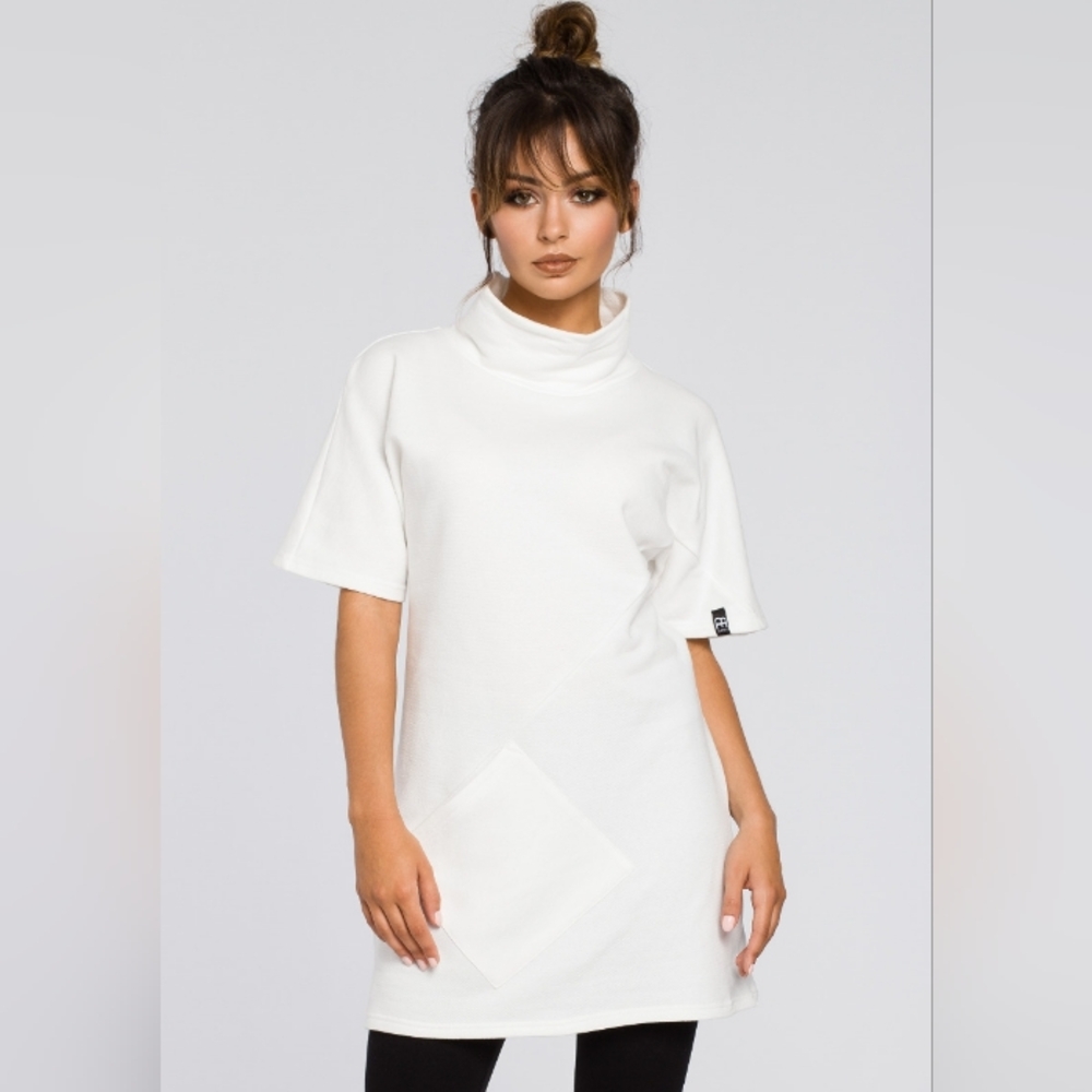 New Zara White Sheath Dress/Tunic Top with Black Accents